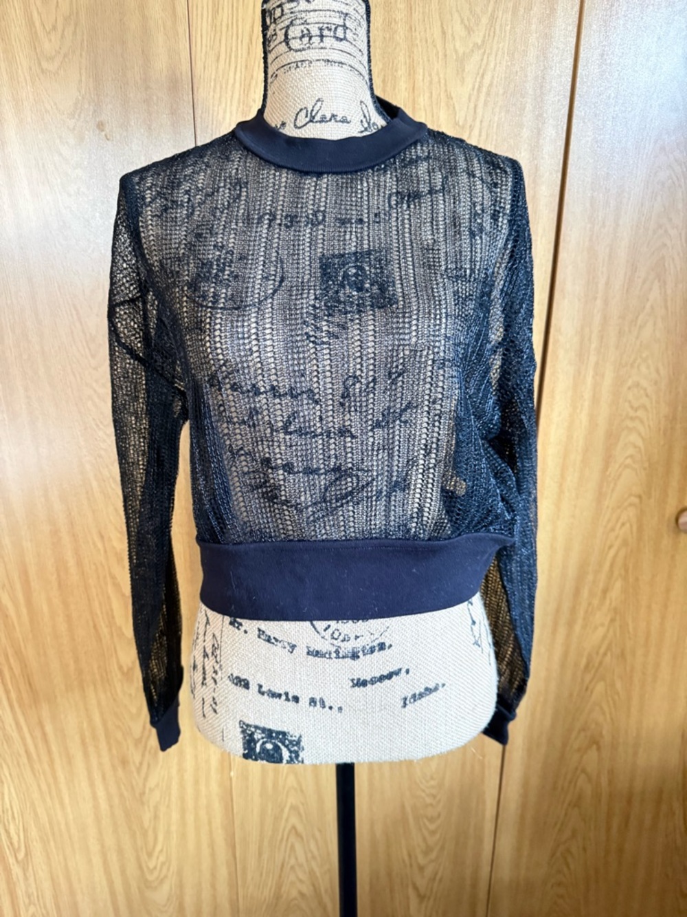 All Saints Black Sheer Mesh Long-Sleeve Top